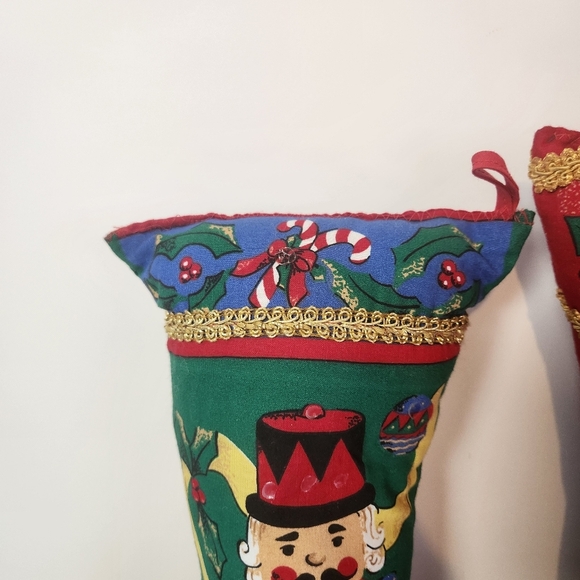 Vintage Stuffed Stocking Pillow Lot of 2 Candle Nutcracker 80s Kitsch Christmas - Picture 5 of 8